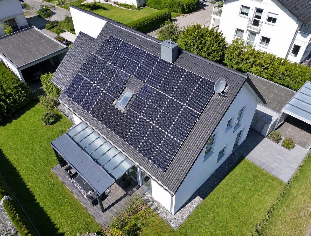 Photovoltaikanlage auf dem Dach eines Einfamilienhauses